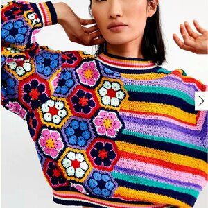 Farm Rio Crochet Contrast Sweater